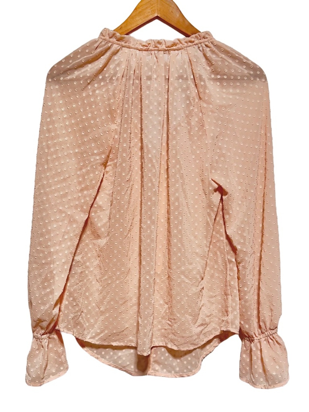 EVER NEW | Peach Blush Gold Metallic Dot Ruffle Coquette Poetcore Blouse Boho - Picture 5 of 10